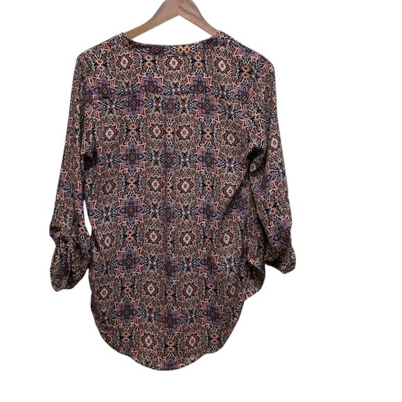 Daytrip Fall Color High Low Long Tabbed Sleeve Blouse Size M - Picture 2 of 3